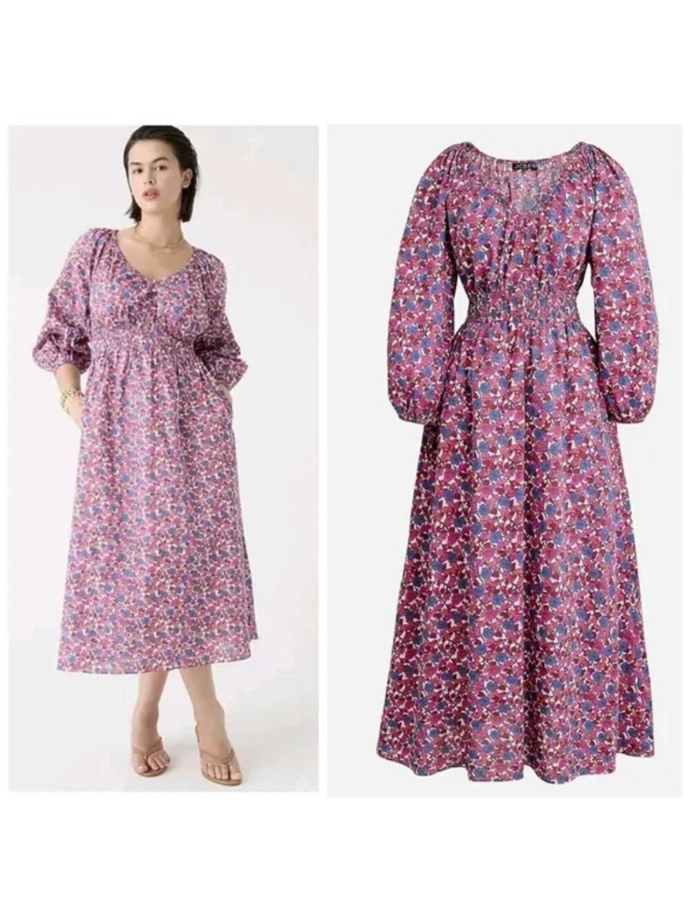 J. Crew V-neck Midi Dress in Berry Floral, Size Small